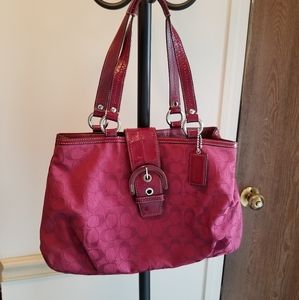 Burgandy/Maroon Coach Satchel purse with tan lining
